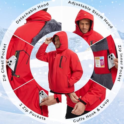 QPNGRP Mens Waterproof Ski Snowboard Jacket Winter Windproof Snow Coat