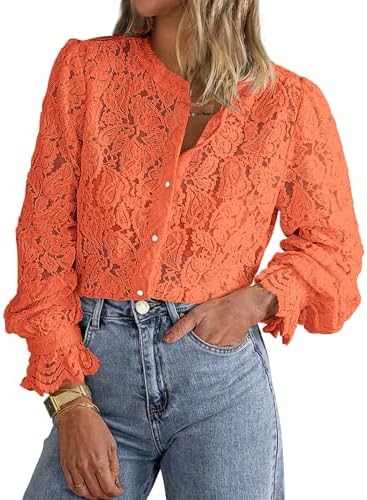 PRETTYGARDEN Women's Fall Trendy Long Sleeve Lace Tops
