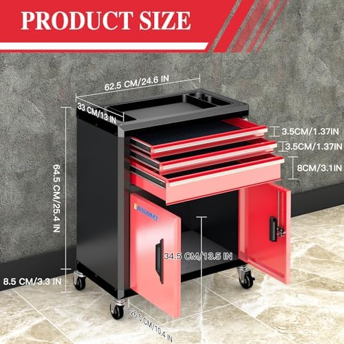 LARBANKE Rolling Tool Chest with 3 Drawers&2 Doors,Tool Chest with Wheels