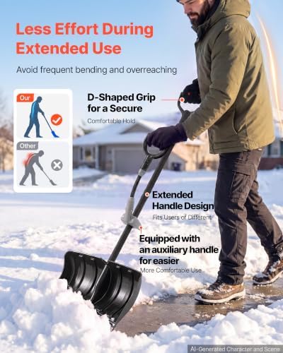 VEVOR 18" Poly Snow Shovel for Driveway with Assisted Handle