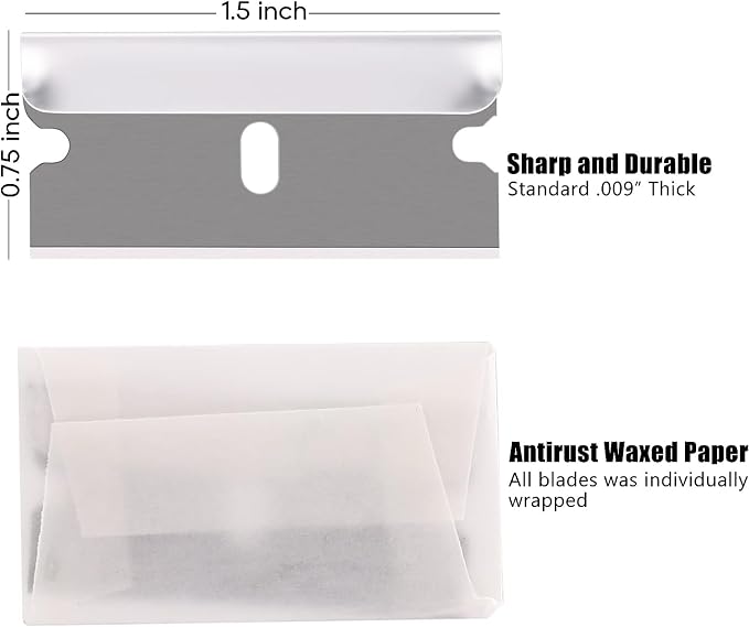REXBETI 400PCS Single Edge Razor Blades, Industrial Scraper Razor Blades, One Edge Razor Blade, Replacement Box Cutter Blades, Suitable for Removing Labels, Decals, Stickers
