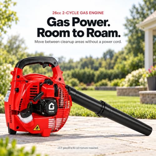 Gas Handheld Leaf Blower,490 CFM,280 MPH,Powerful Yard Cleanup