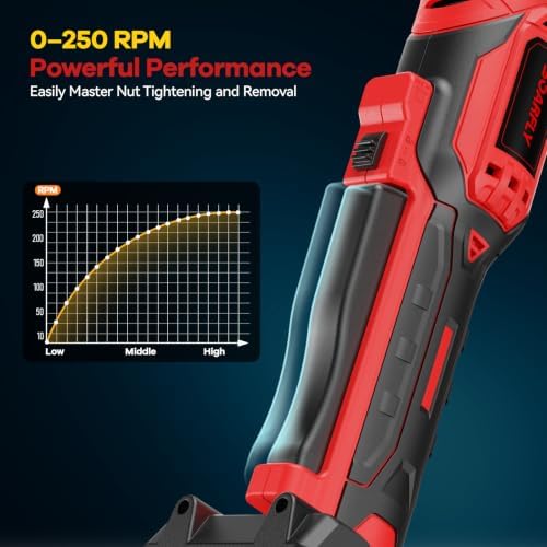SOARFLY 3/8" Cordless Ratchet Wrench, Power Ratchet Tool Set, 60 Ft-Lbs(80N.m) Electric Ratchet Wrench with 2 * 2000mAh Lithium Batteries, 7 Sockets, LED Light, 1/4" Adapter, 3" Extension Bar