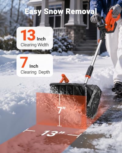 VOLTASK 24V Cordless Snow Shovel, 13 Inch Electric Snow Blower, 23 Ft Snow Thrower, 4Ah Battery Snow Shovel with Directional Plate & Adjustable Front Handle (Battery & Quick Charger Included), Black