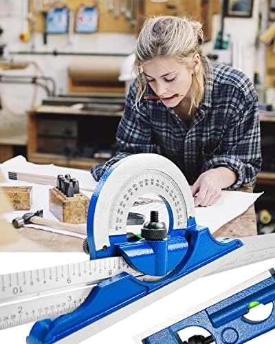 4PCS 12 Inch Combination Square Ruler Set Protractor Satin, 4-R Graduation