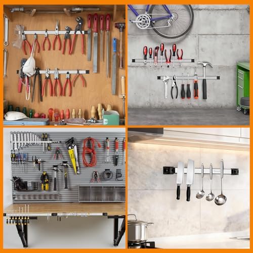 24" Magnetic Tool Holder Strip, 4 Pieces Silver Metal Tool Organizer Rack with Stainless Steel Surface, Magnet Bar for Garage Workshop, Easy To Install with Mounting Screws