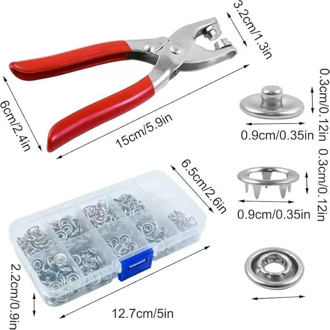 Snaps for Fabric 100set, 9 mm Snap Fasteners Kit with Pliers, Metal Snaps Kit with Tool, Five Claw Buckle Tool Set 10 Colors