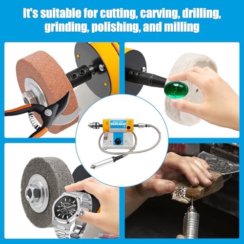 Jewelry Polisher 320W 800-10000RPM Variable Speed Bench Buffer Jewelry Polishing Machine with Accessories Multi-Function Benchtop Polisher Grinder for Jewelry Wood Metal Yellow 110V