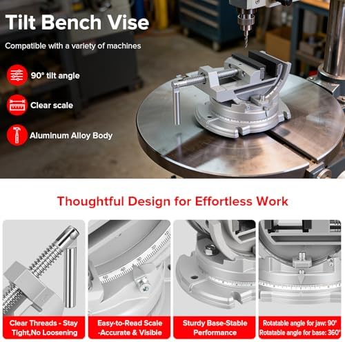 Multi-Angle Bench Clamp with Heavy-Duty Vise Function: 0-90° Tilt, 360° Swivel Base, 3" Jaw, Cast Iron & Powdered Metallurgy Jaws for Woodworking, Drilling, Milling DIY