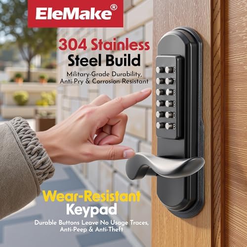 Keyless Door Lock with Keypad, Right Handed Mechanical Door Lock, Security Combination Digital Stainless Steel 304 - Not a Deadbolt