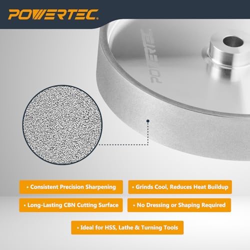 POWERTEC CBN Grinding Wheel 8 Inch 320 Grit, 1-1/2" Wide, 5/8" Arbor – Bench Grinder Sharpening Wheel for HSS Tools, Lathe Chisels, and Woodturning Tools (15705)
