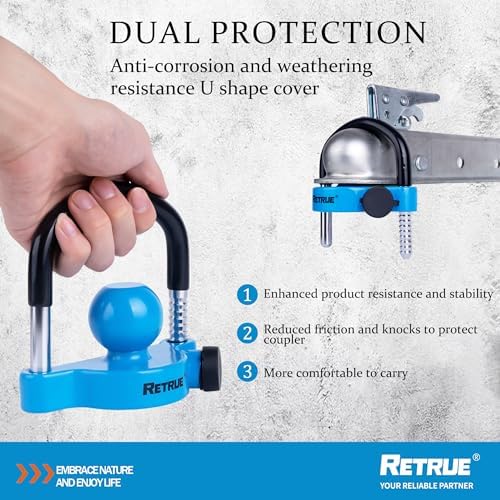 RETRUE Universal Trailer Coupler Hitch Lock, Waterproof Cover & Cap, Blue