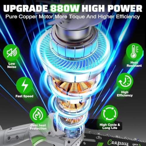 CEEPUY Mini Chainsaw, 6 Inch Portable Electric Chainsaw with 2 Batterys/Automatic Oiler/Security Lock/Powered Small Handheld Saw for Trees Branches Trimming