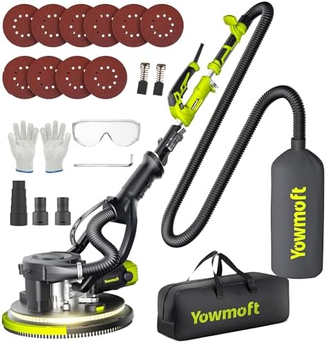 Drywall Sander with Vacuum Dust Collector, 880W Popcorn Ceiling Removal Tool with 5 Variable Speed & LED Light, 1000-2100 RPM Electric Sander for Drywall with 9 Sanding Discs & Attachments