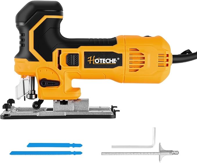 Hoteche 6.5-Amp Jig Saw Corded 6 Vriable Speed Jigsaw with LED Light and 2Pcs of Blades