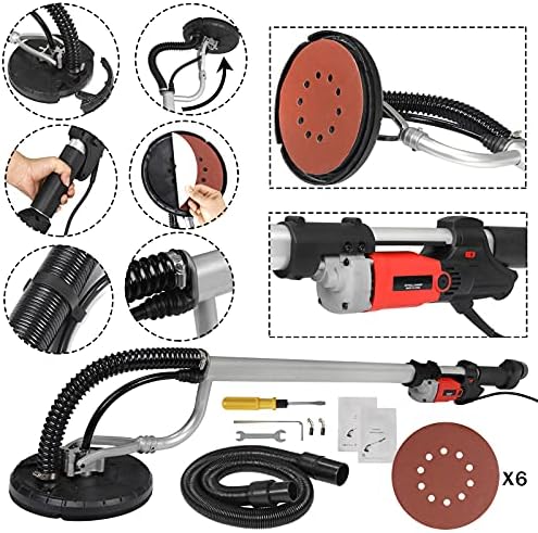 800W Electric Drywall Sander Commercial Adjustable Variable Speed Disc Sander with 6 Sand Pads