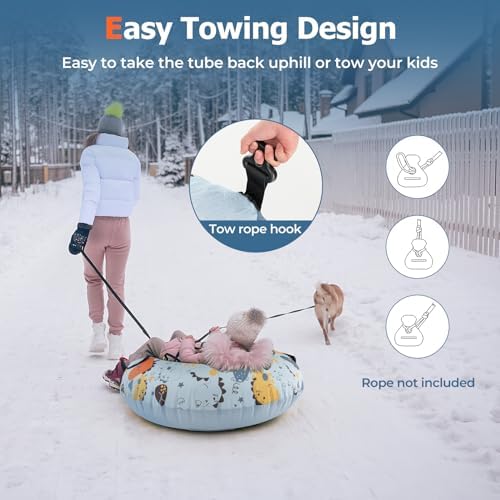 GYMAX Snow Tube, 52" Heavy Duty Inflatable Snow Sled for Kids and Adults w/Padded Handles & Tow Rope Hook, Premium Polyester Oxford Cover, Sledding Toboggan Winter Outdoor Fun
