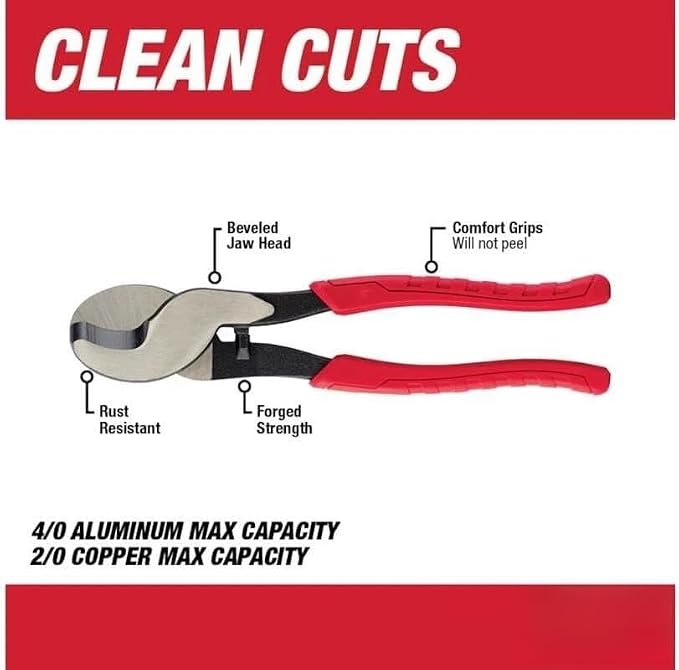 48-22-6104 Side-Cutting Pliers for Milwaukee Comfort Grip Cable Cutting Pliers Length 9.49" Red - NEW
