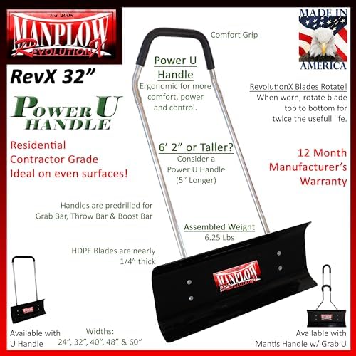 RevolutionX Snow Pushers and Shovels (Power U Handle, 32")