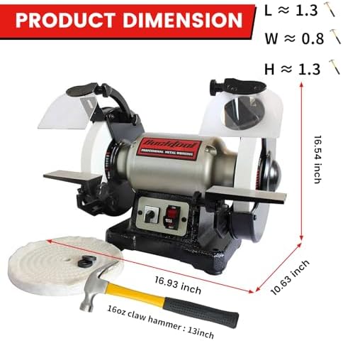 BUCKTOOL 8" 1/2HP Dual Speed Bench Grinder Buffer Combo with Cast Iron Base