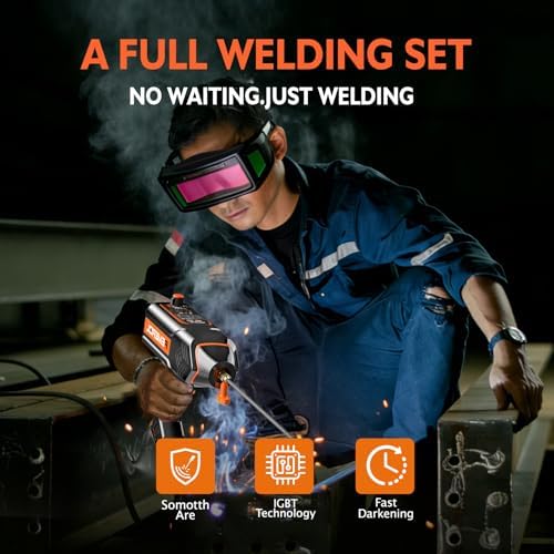 FEMEROL Handheld Welder, Portable Welding Machine 110V with Auto Darkening Goggles, 120A IGBT Inverter Portable ARC Welder Gun, Fits for 3/32" Wire Rods