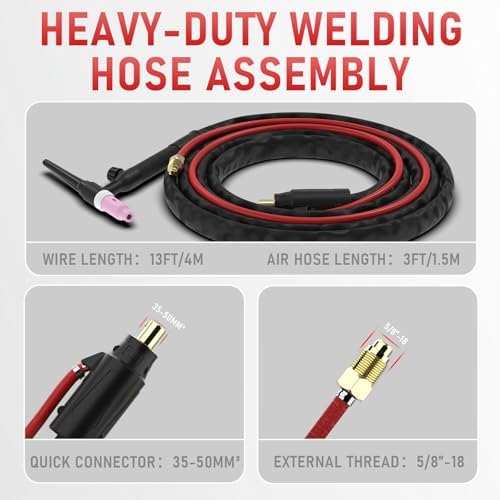 YESWELDER TIG Torch, TIG Welding Torch WP-17V 13 ft 150A 35-50mm² Air
