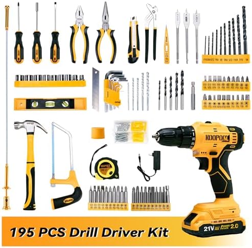 Tool Kit Box Drill Set with 21V Cordless Drill, Tool Box with Drill, Hand Drill Set for Men, Power Tool Combo for Home Repair, DIY, Handyman