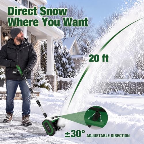 20V Electric Snow Shovel, 12 Inch Cordless Snow Blower with 2 Batteries (Dark Green)