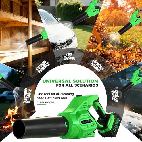 Cordless Leaf Blower, 20V Electric Handheld Leaf Blower and Charger,650CFM 288MPH, 6 Speed Modes,Lightweight Battery Powered Blower for Blowing Leaves, Dust, Snow, Patio Yard Lawn Care Green
