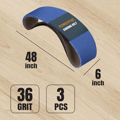 POWERTEC 6 x 48 Inch Zirconia Sanding Belts, 3PK, 36 Grit Belt Sander Sanding Belt for Bench Sander, Belt and Disc sander, Woodworking & Paint Removal, Metal Polishing (4648036Z-3)