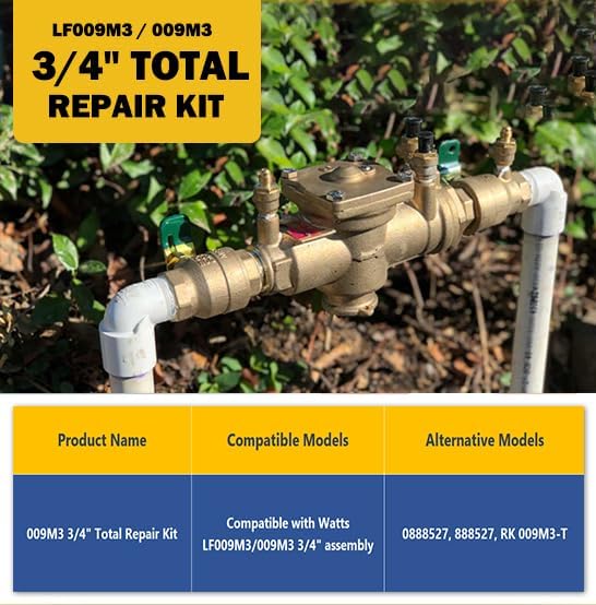 009M3 3/4" Total Repair Kit- Compatible Replacement for Watts LF009M3/009M3 Assembly - 0888527 888527 RK 009M3-T -Comprehensive Set for Seamless Maintenance