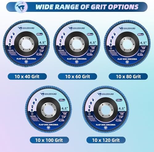 50 Pack Flap Discs 4 1/2" x 7/8" for Angle Grinder, 40/60/80/100/120 Grit T29 Flap Sanding Discs, 4 1/2 Inch Grinding Wheels, Zirconia Grinding Discs for Metal, Wood, and Stainless Steel Finishing