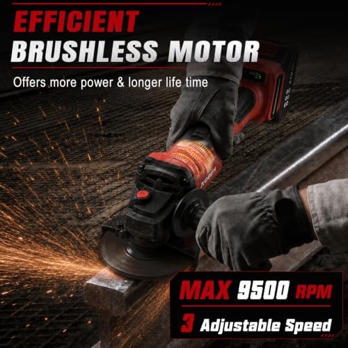AOBEN 21V Cordless Angle Grinder 4-1/2 Inch, Power Brushless Cut Off Tool Kit, with 180° Rotating Body, Paddle Switch, 2x4.0Ah Battery & Charger, for Metal Cutting, Grinding, Polishing