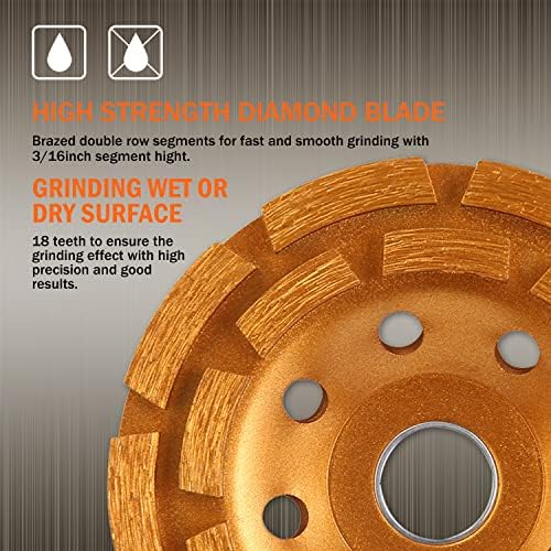 KSEIBI 644025 Diamond Concrete Grinding Wheel 4 inch for Polishing and Cleaning Stone Concrete Surface, Cement, Marble, Rock, Granite, and Thinset Removing, Angle Grinder Wheels Cup