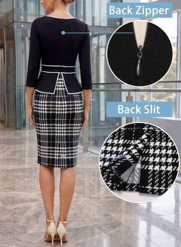 VFSHOW Womens Work Business Office Front Zipper Peplum Church Sheath Dress