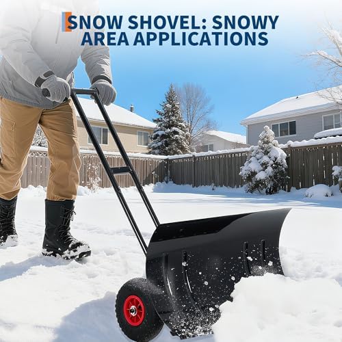 MAXSA 39" W Snow Shovel Pusher with Wheels for Driveway, Double Rod, Black