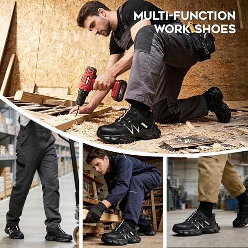 Hogent Steel Toe Shoes for Men Women - Non Slip & Lightweight Work Shoes