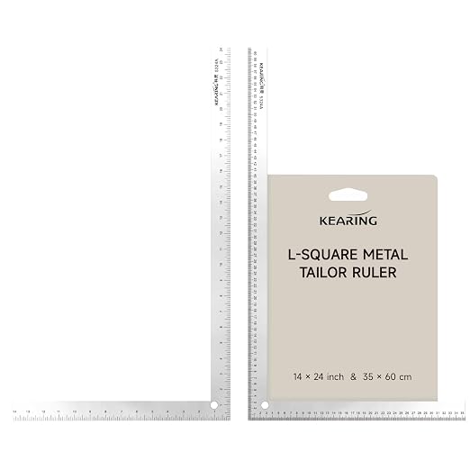 KEARING L-Square Curve Ruler,24 x 14inch and 60 x 35cm Aviation Aluminum Fashion Designer's Ruler for Pattern Making