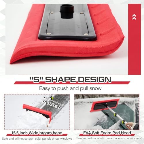 Chumia Adjustable Snow Roof Rake, 12-20ft Telescopic Pole, No-Scratch Rake