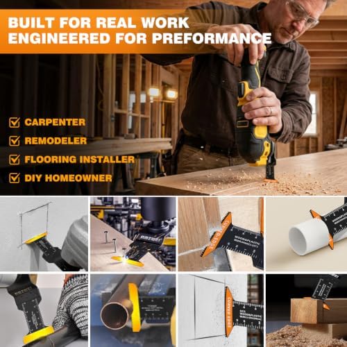 AMZWEI 100PCS Oscillating Tool Blades, Titanium & HCS Oscillating Saw Blades for Metal/Wood/Plastic Cutting, Curved Edge Multi Tool Blades Compatible with Dewalt, Milwaukee, Dremel, Ryobi, Rockwell