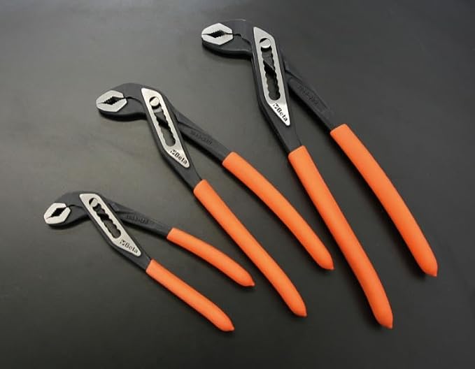 Beta 1048N/D3 Set of 3 Slip Joint Pliers, Chrome Vanadium Steel, Slip-Proof PVC Handles, 6", 10", and 12"