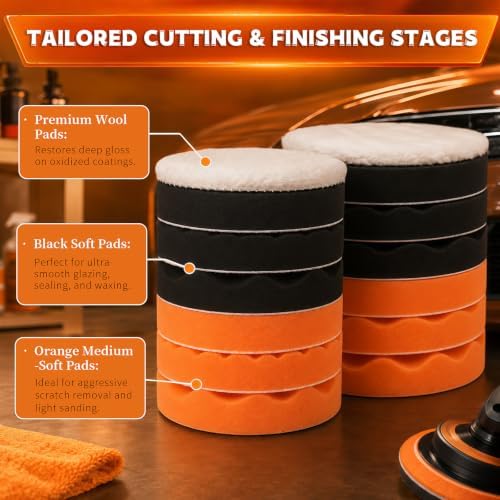 AUXKO Car Buffer Polishing Pads Kit, 14Pcs 5"/6" Waxing Foam Wool Pads