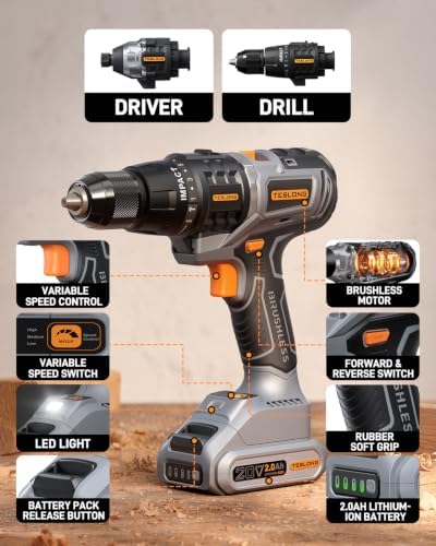 Teslong 20V MAX 2-in-1 Cordless Tool Kit, Impact Drill & Driver