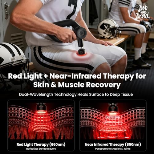 BOB AND BRAD D6 Ultra Massage Gun with Infrared Light, Deep Tissue Percussion with 16mm Amplitude, Professional Muscle Massager for Athletes, Electric Handheld Massager