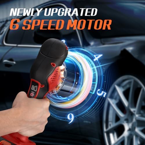 Protmex Cordless Car Buffer Polisher w/ 2x2000mAh 21V Batteries, Red