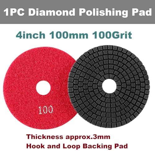 Diamond Polishing Pad, 4 inch 100 mm 100 Grit Sanding Discs for Grinder & Polisher, Hook and Loop Backing Pad for Grinding Buffing Granite Marble Concrete Stone (1 Piece)