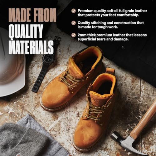 Work Boots for Men Soft Toe – 6inch Leather Boots for Construction Rubber Sole Working botas de trabajo para hombre, “Tank” Workboots
