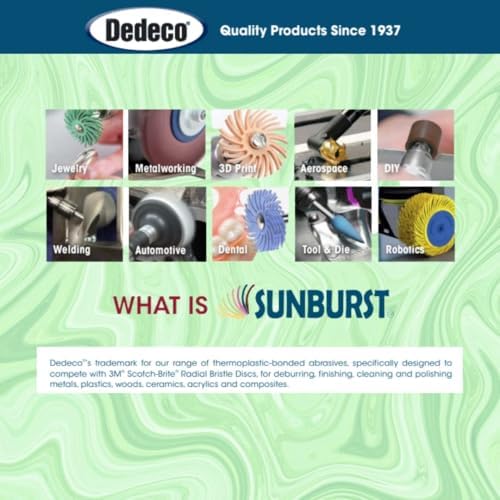 Dedeco Sunburst Radial Bristle Discs 12-Pack - 2" Curved - 3/8" Arbor - Dark-Green 50 Grit (Extra-Coarse) - Aluminum Oxide for Polishing & Finishing
