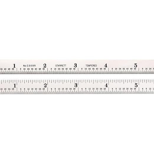 Starrett Full Flexible Steel Rule with Satin Chrome Finish, Quick Reading, and Inch Graduation - 9R Graduation, 6" Length, 1/64" Thickness - C309R-6