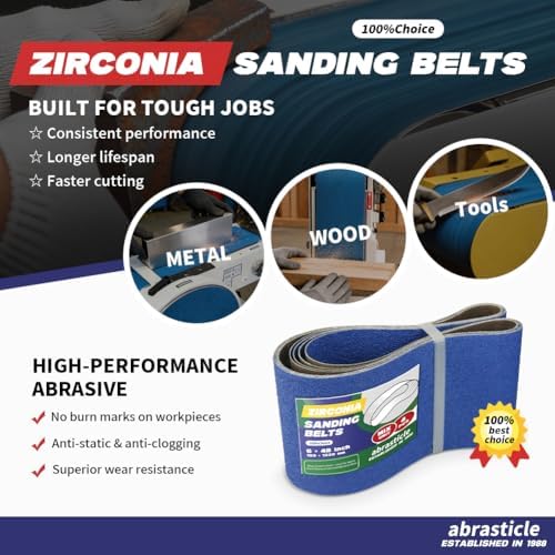 4 Pack 6 x 48 Inch Zirconia Sanding Belts, Assorted Grits (40/60/80/120) Heavy Duty Belt Sander Paper, Fits Belt Sander & Bench Sander for Woodworking and Metal Grinding
